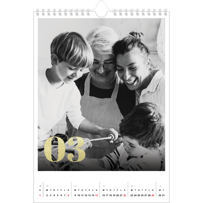 Fotokalender A4 (20 x 30 cm) — Store tal i glitter [Marts]