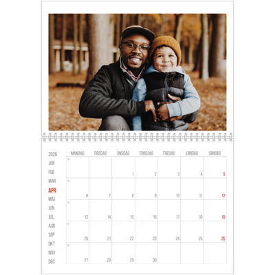 Fotokalender A4 dobbelt (30 x 40 cm) — Røde højdepunkter [April]