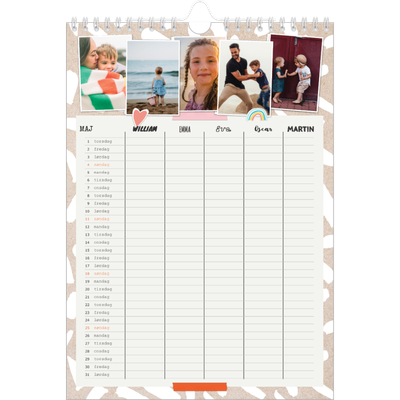 A4 Familiekalender — Rustik familiekalender - familie på 5 [kalender forside]