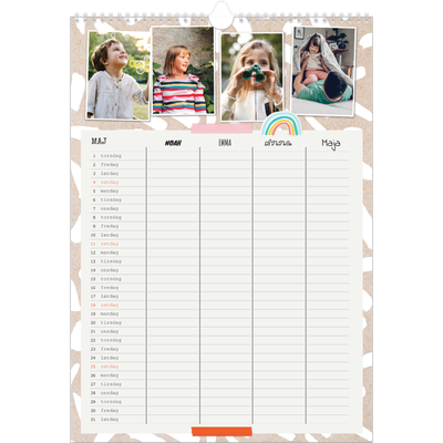 Familiekalender A3  — Rustik familiekalender - familie på 4 [kalender forside]