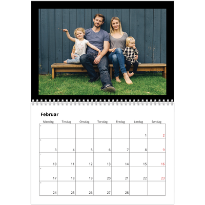 Fotokalender A4 dobbelt (30 x 40 cm) — Sort ramme [Februar]