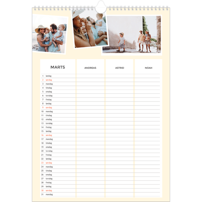 Familiekalender A3  — Moderne familiekalender - Familie på 3 [Marts]