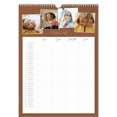 Familiekalender A3  — Jordnært design - Familie på 4 [Februar]