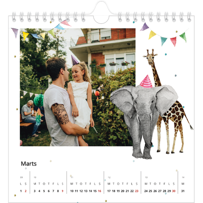 Årskalender kvadratisk — Akvarel dyr [Marts]