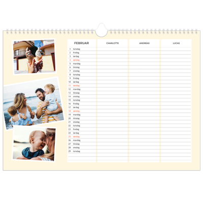 A3 Foto Kalender — Moderne familiekalender - Familie på 3 [Februar]