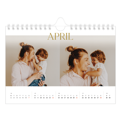 A5 Foto Kalender — Guld stor skrift [April]