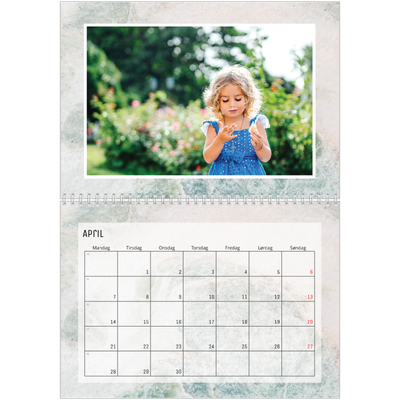Fotokalender A4 dobbelt (30 x 40 cm) — Marmorbaggrunde [April]