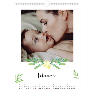 Årskalender A3 — Blomsterillustrationer [Februar]