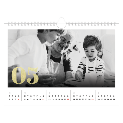 Fotokalender A4 — Store tal i glitter [kalender forside]