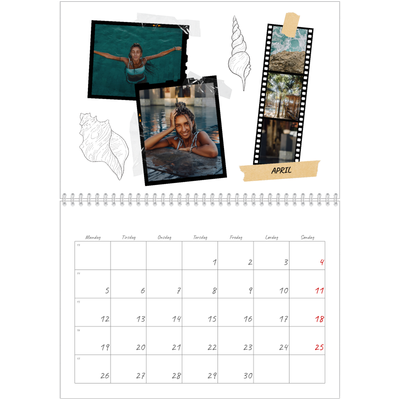 Fotokalender A4 dobbelt (30 x 40 cm) — Scrapbook stil [April]