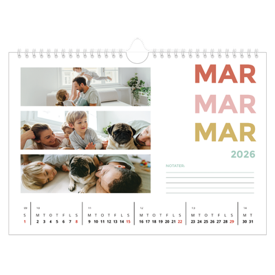 Fotokalender A4 — Farverige fonter [Marts]