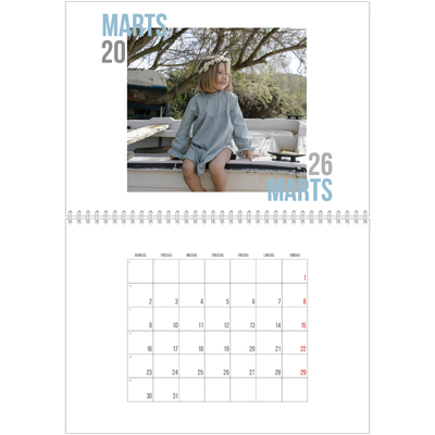 Fotokalender A4 dobbelt (30 x 40 cm) — Dublet tekst [Marts]