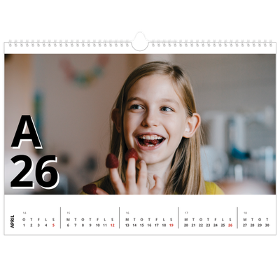 A3 Foto Kalender — Bogstav og tal [April]