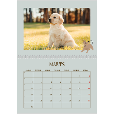 Fotokalender A4 dobbelt (30 x 40 cm) — Legesyg hvalp [Marts]