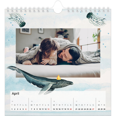 Årskalender kvadratisk — Akvarel dyr [April]