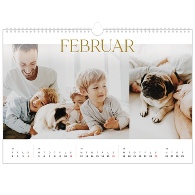A3 Foto Kalender — Guld stor skrift [Februar]