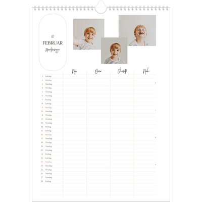 Familiekalender A3  — Planlæggeren - Familie på 4 [Februar]