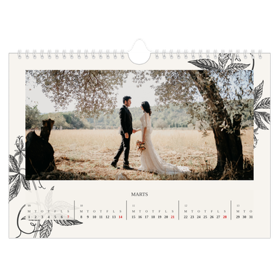 Fotokalender A4 — Blek & blomst [Marts]
