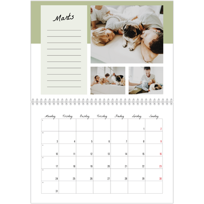 Fotokalender A4 dobbelt (30 x 40 cm) — Kalender med "To do"-liste [Marts]
