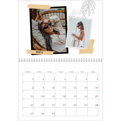 Fotokalender A4 dobbelt (30 x 40 cm) — Scrapbook stil [Marts]