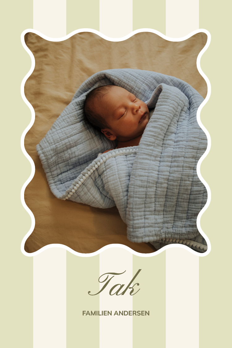 Takkekort — Stempel og striber oliven