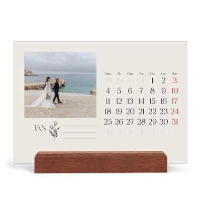 Staffeli kalender - liggende  — Initialer i blomst [Januar]