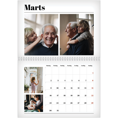 Fotokalender A4 dobbelt (30 x 40 cm) — Avisstil [Marts]