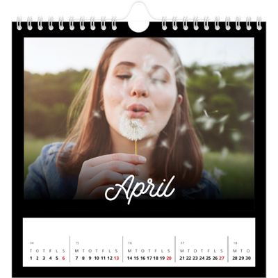 Årskalender kvadratisk — Sort minimal [April]