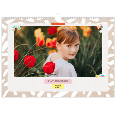 A3 Foto Kalender — Rustik familiekalender - familie på 3 [kalender forside]