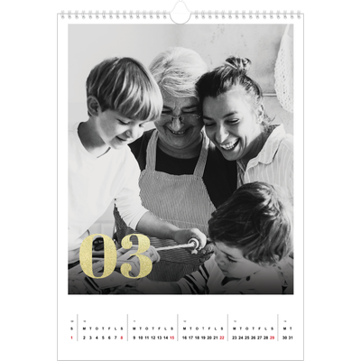 Årskalender A3 — Store tal i glitter [Marts]