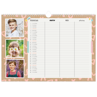 A3 Foto Kalender — Rustik familiekalender - familie på 3 [Februar]