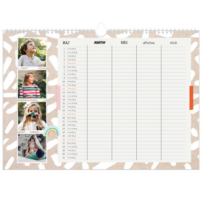 A3 Foto Kalender — Rustik familiekalender - familie på 4 [kalender forside]