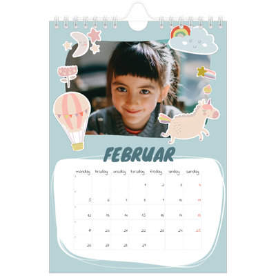 A5 Foto Kalender — Regnbue enhjørning [Februar]