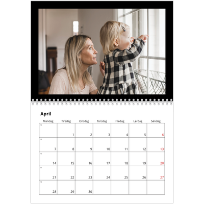 Fotokalender A4 dobbelt (30 x 40 cm) — Sort ramme [April]