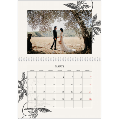 Fotokalender A4 dobbelt (30 x 40 cm) — Blek & blomst [Marts]