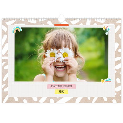 A3 Foto Kalender — Rustik familiekalender - familie på 4 [kalender forside]