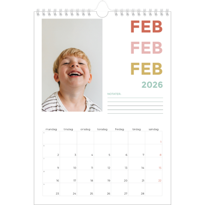 Fotokalender A4 (20 x 30 cm) — Farverige fonter [Februar]