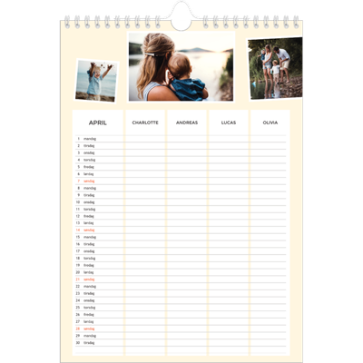 A4 Familiekalender — Moderne familiekalender - Familie på 4 [April]