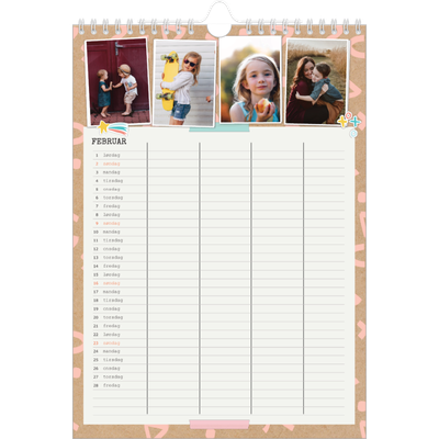 A4 Familiekalender — Rustik familiekalender - familie på 4 [Februar]