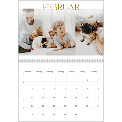Fotokalender A4 dobbelt (30 x 40 cm) — Guld stor skrift [Februar]
