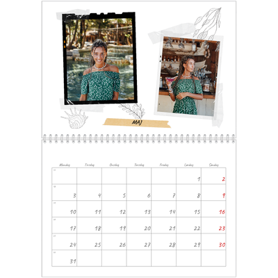 Fotokalender A4 dobbelt (30 x 40 cm) — Scrapbook stil [Maj]