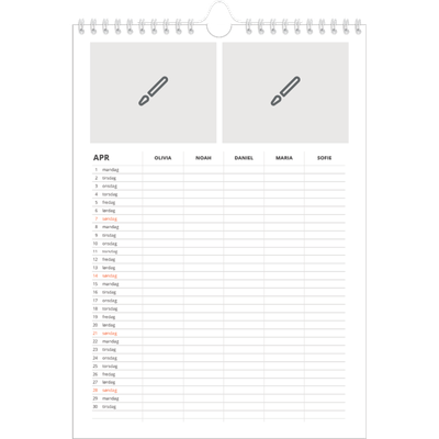 A4 Familiekalender — Design selv - Familie på 5 [April]