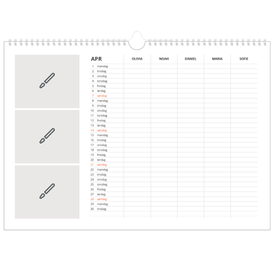 A3 Foto Kalender — Design selv - Familie på 5 [April]
