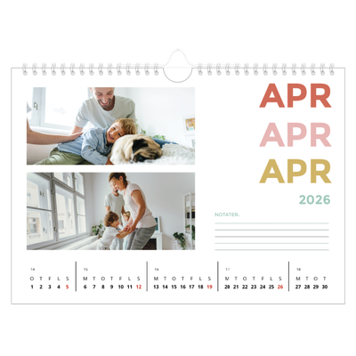 Fotokalender A4 — Farverige fonter [April]