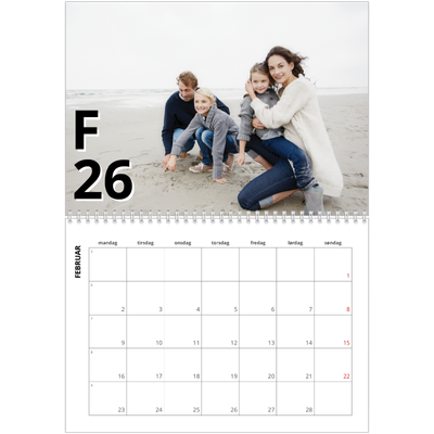 Fotokalender A4 dobbelt (30 x 40 cm) — Bogstav og tal [Februar]