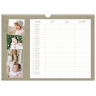 A3 Foto Kalender — Jordnært design - Familie på 3 [April]