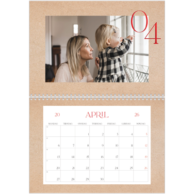 Fotokalender A4 dobbelt (30 x 40 cm) — Røde elementer [April]