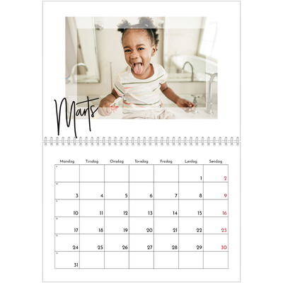 Fotokalender A4 dobbelt (30 x 40 cm) — Transperant ramme [Marts]