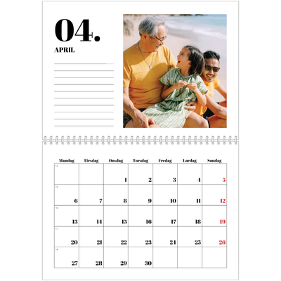 Fotokalender A4 dobbelt (30 x 40 cm) — Serif og øjeblikke [April]