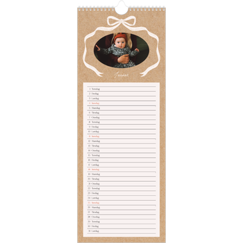Køkkenkalender (15 x 40 cm) — Ramme med sløjfe